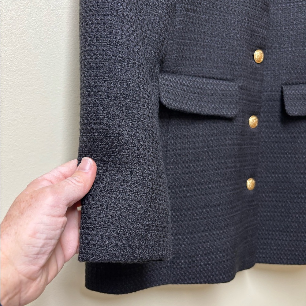 Black Tweed Luxury Button Down Blazer Jacket with… - image 3